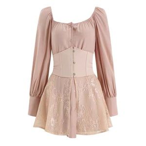 Waist-skimming design lace waistband dress